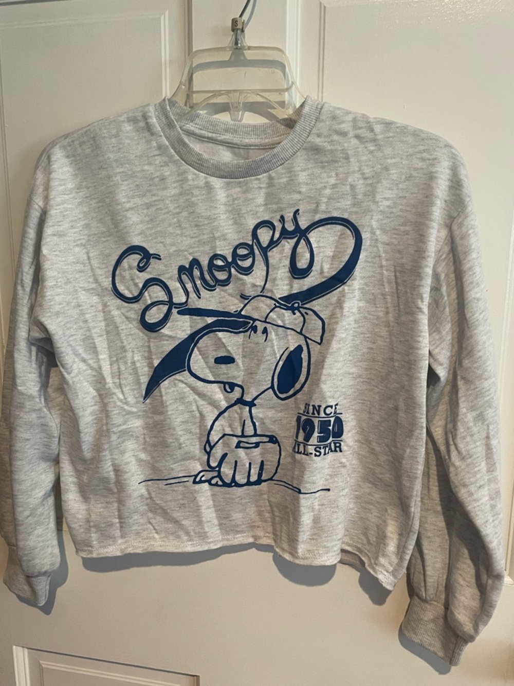 Peanuts Snoopy Gray Long Sleeve Tee with Navy Graphic